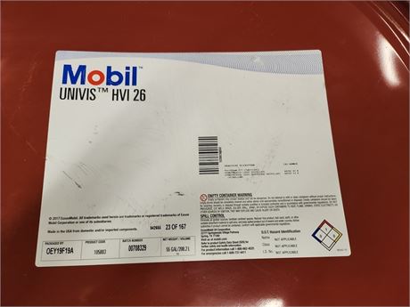 Mobil Univis HVI 26 in Sealed 55GL Drum (Lot of 3)